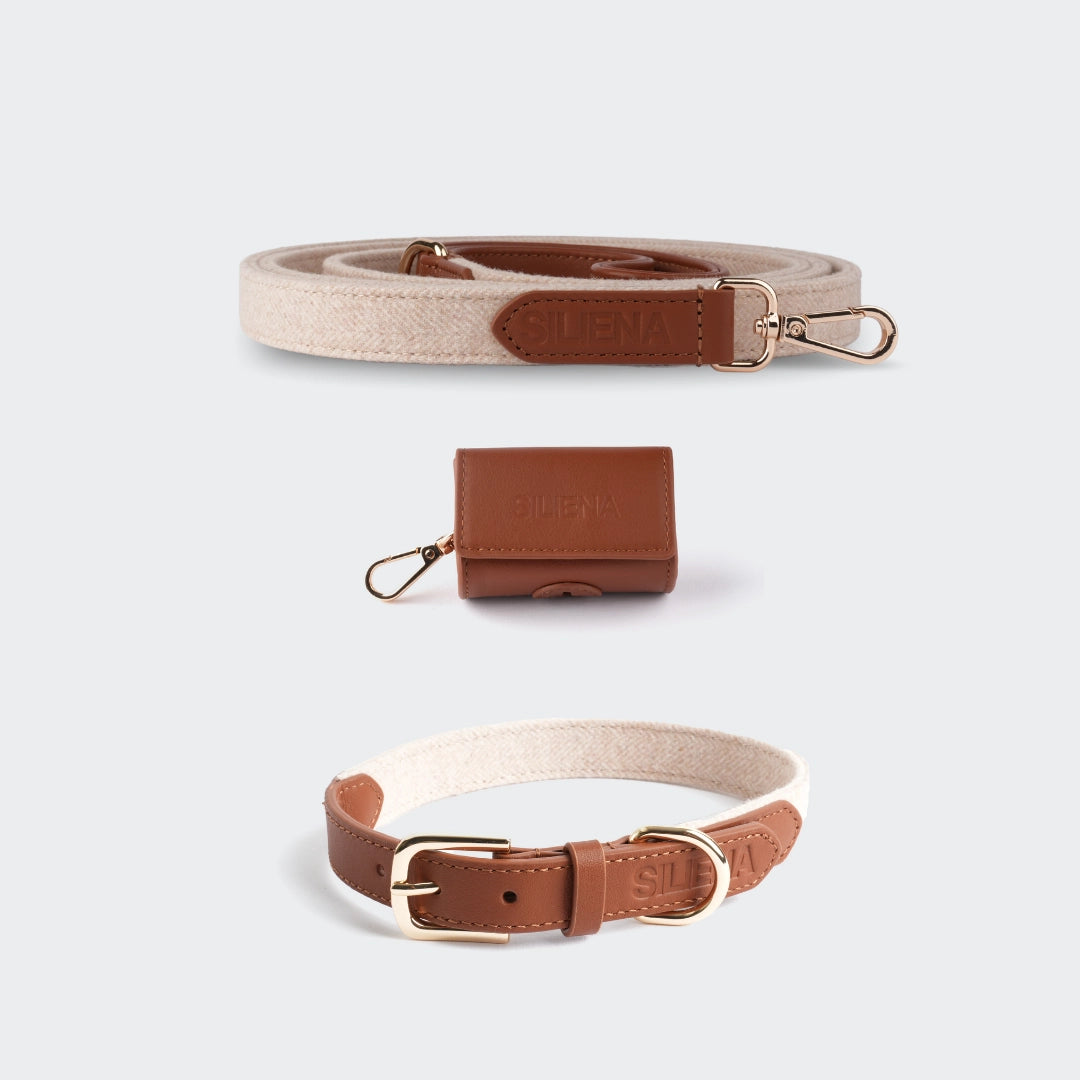 Dog Set Light Brown in Leather